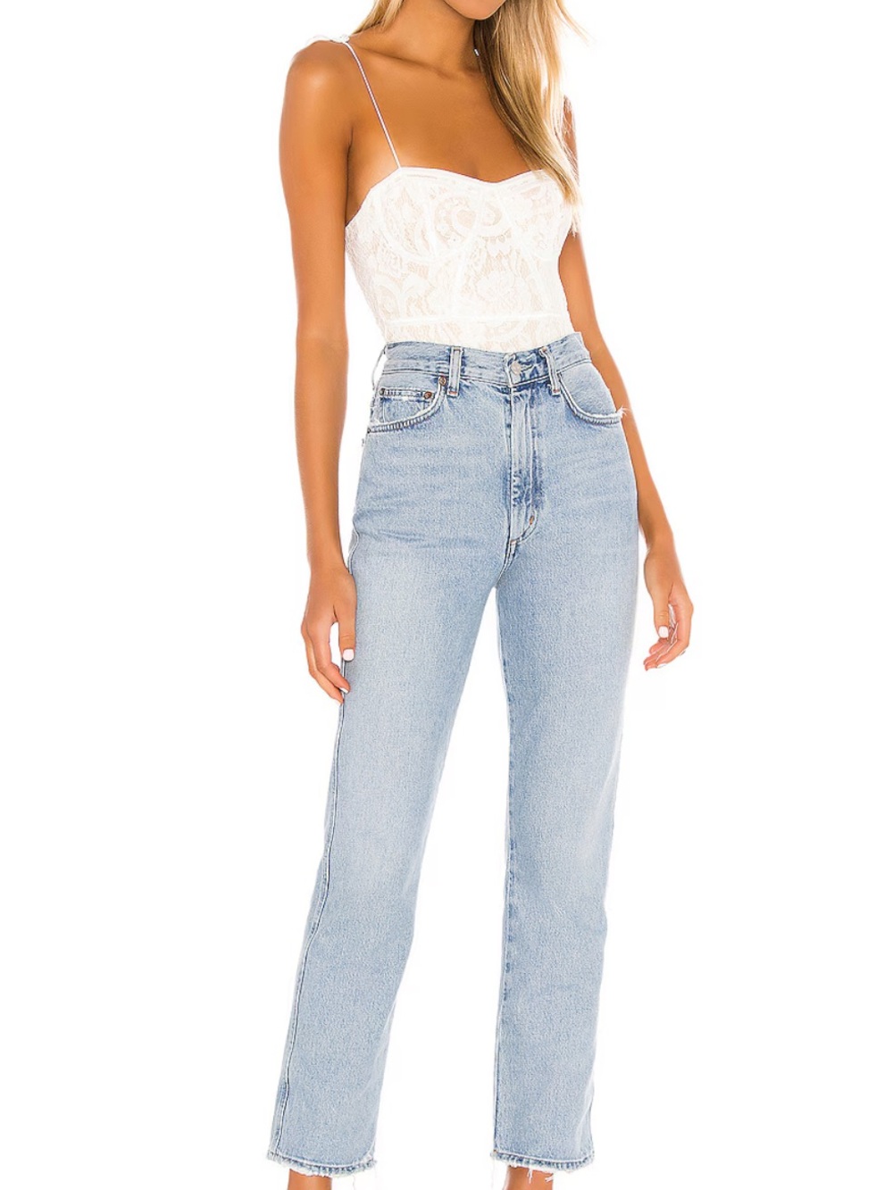 Superdown Stasia Lace Bodysuit in White & Nude Size XS